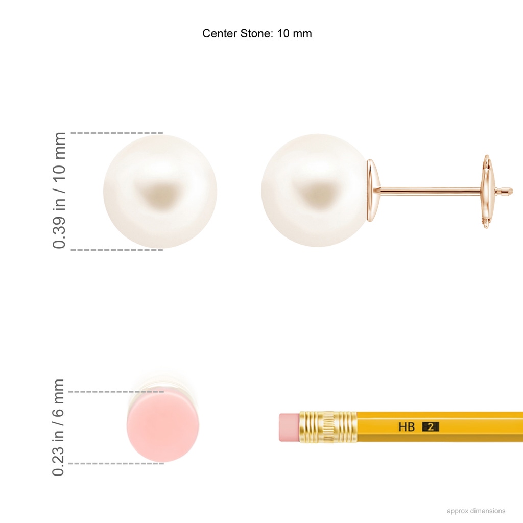 10mm AAA Classic Freshwater Pearl Solitaire Studs in Rose Gold Ruler