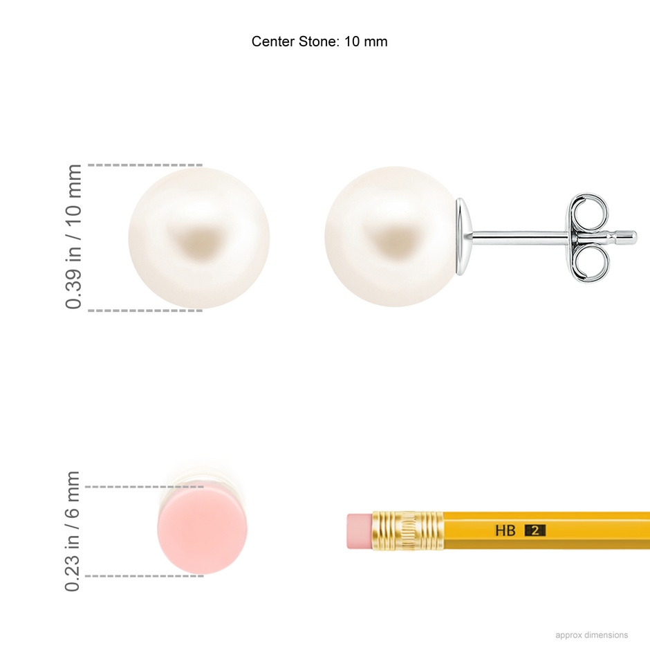 10mm AAA Classic Freshwater Pearl Solitaire Studs in S999 Silver ruler