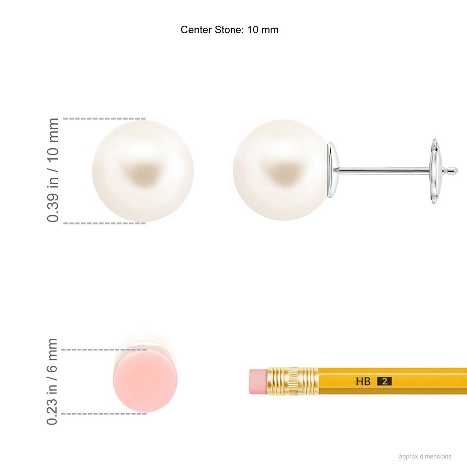 10mm AAA Classic Freshwater Pearl Solitaire Studs in White Gold ruler