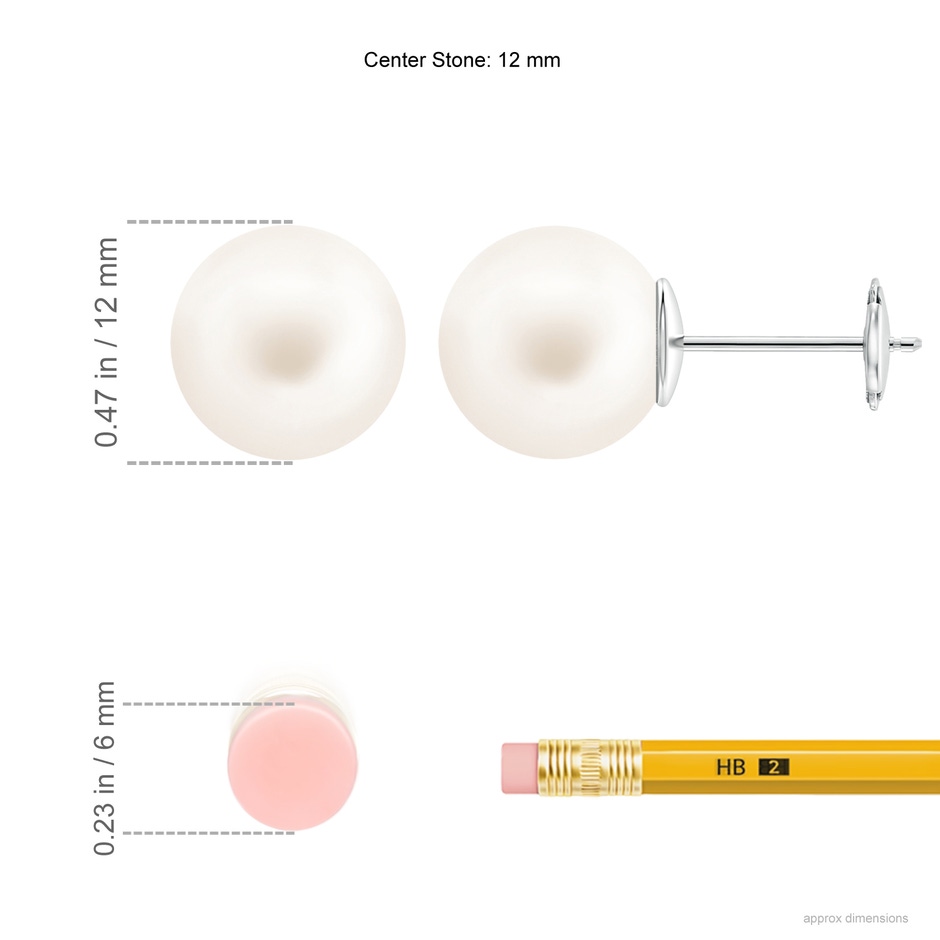 12mm AA Classic Freshwater Pearl Solitaire Studs in 9K White Gold ruler