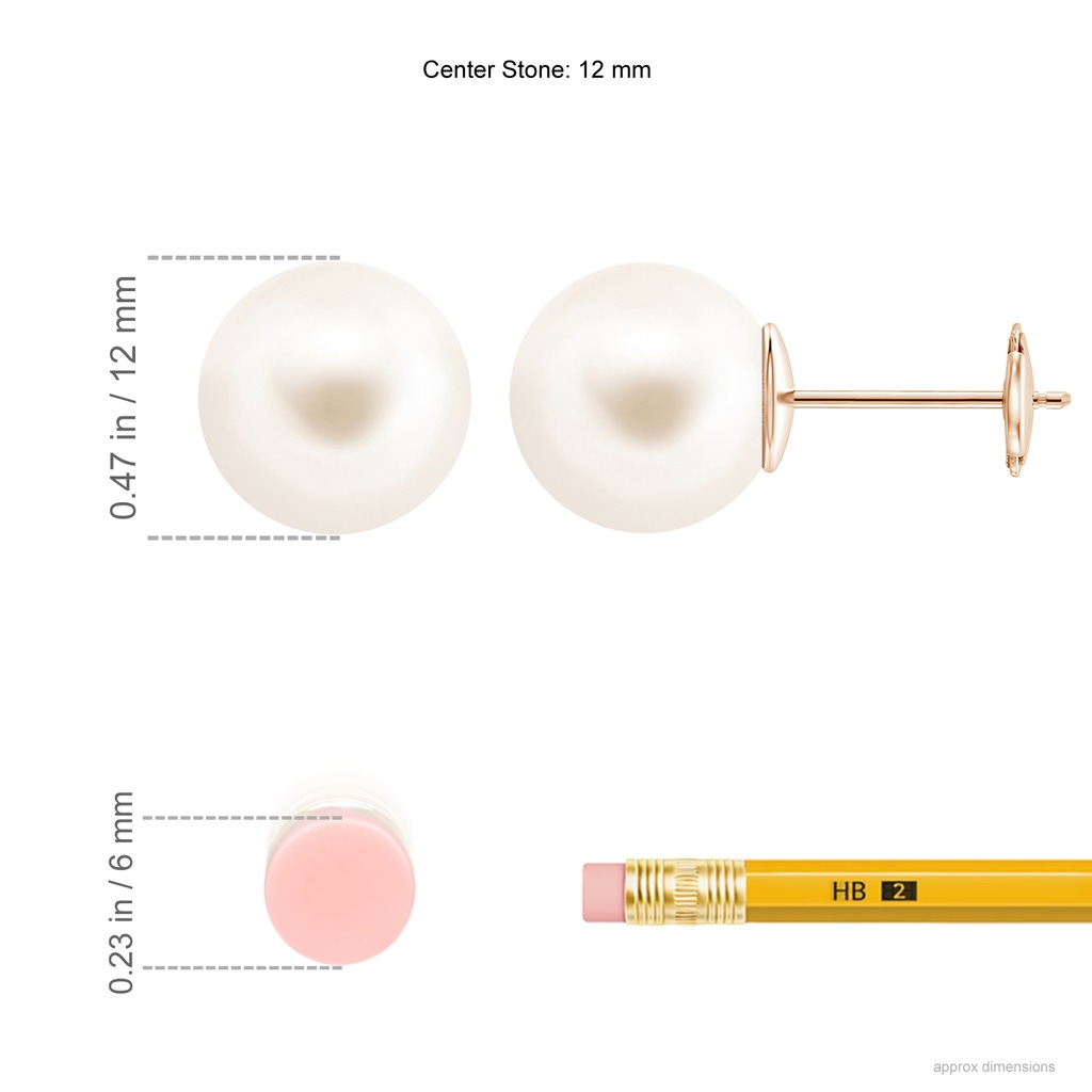 12mm AAA Classic Freshwater Pearl Solitaire Studs in Rose Gold Ruler