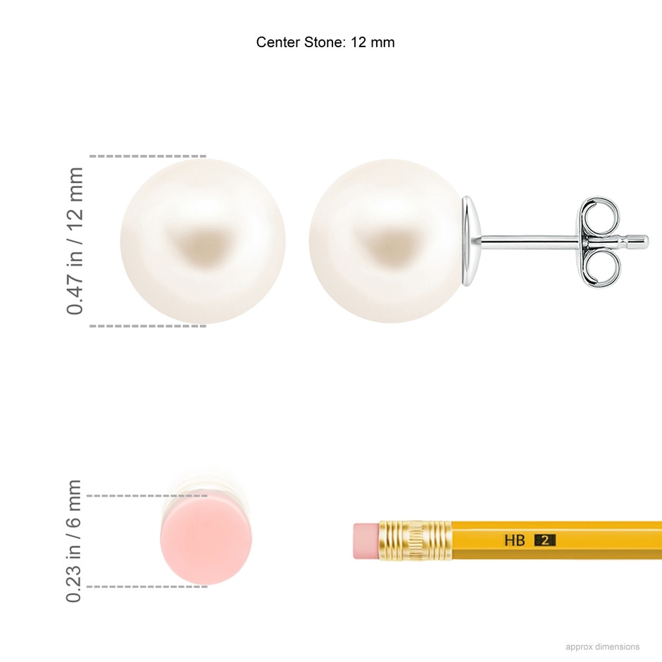 12mm AAA Classic Freshwater Pearl Solitaire Studs in S999 Silver ruler