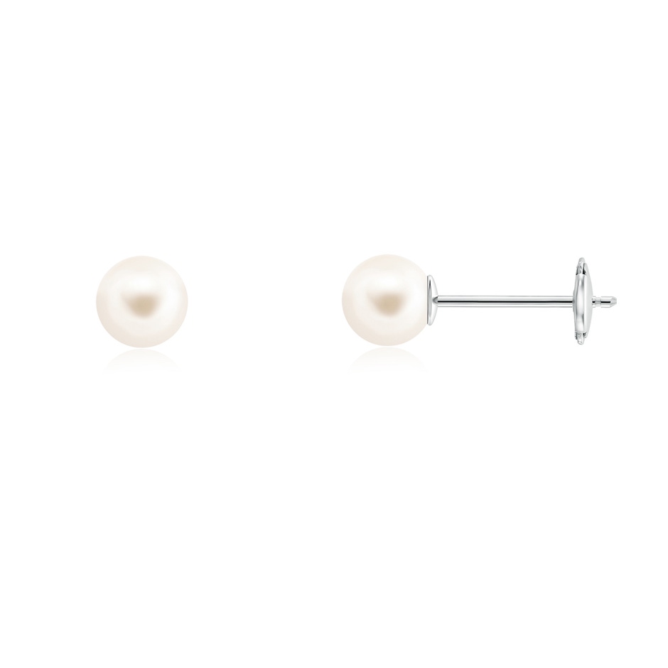 6mm AAA Classic Freshwater Pearl Solitaire Studs in White Gold 