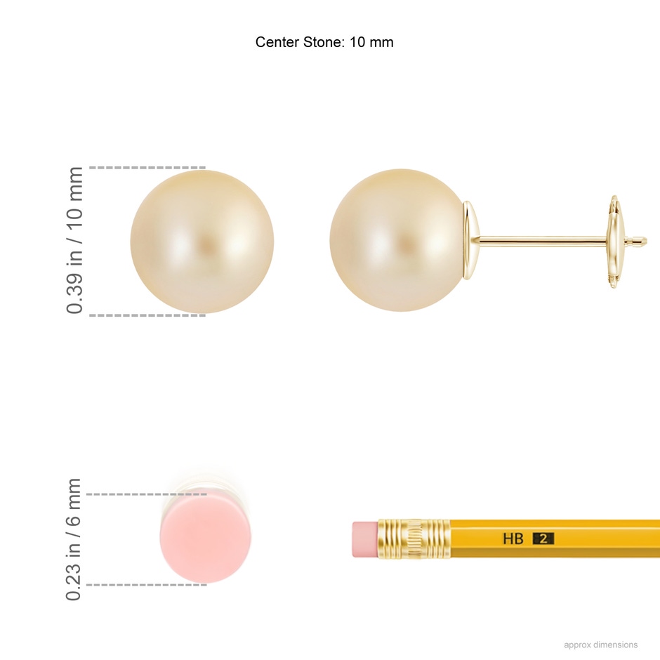 10mm AA Classic Golden South Sea Pearl Solitaire Studs in 9K Yellow Gold product image