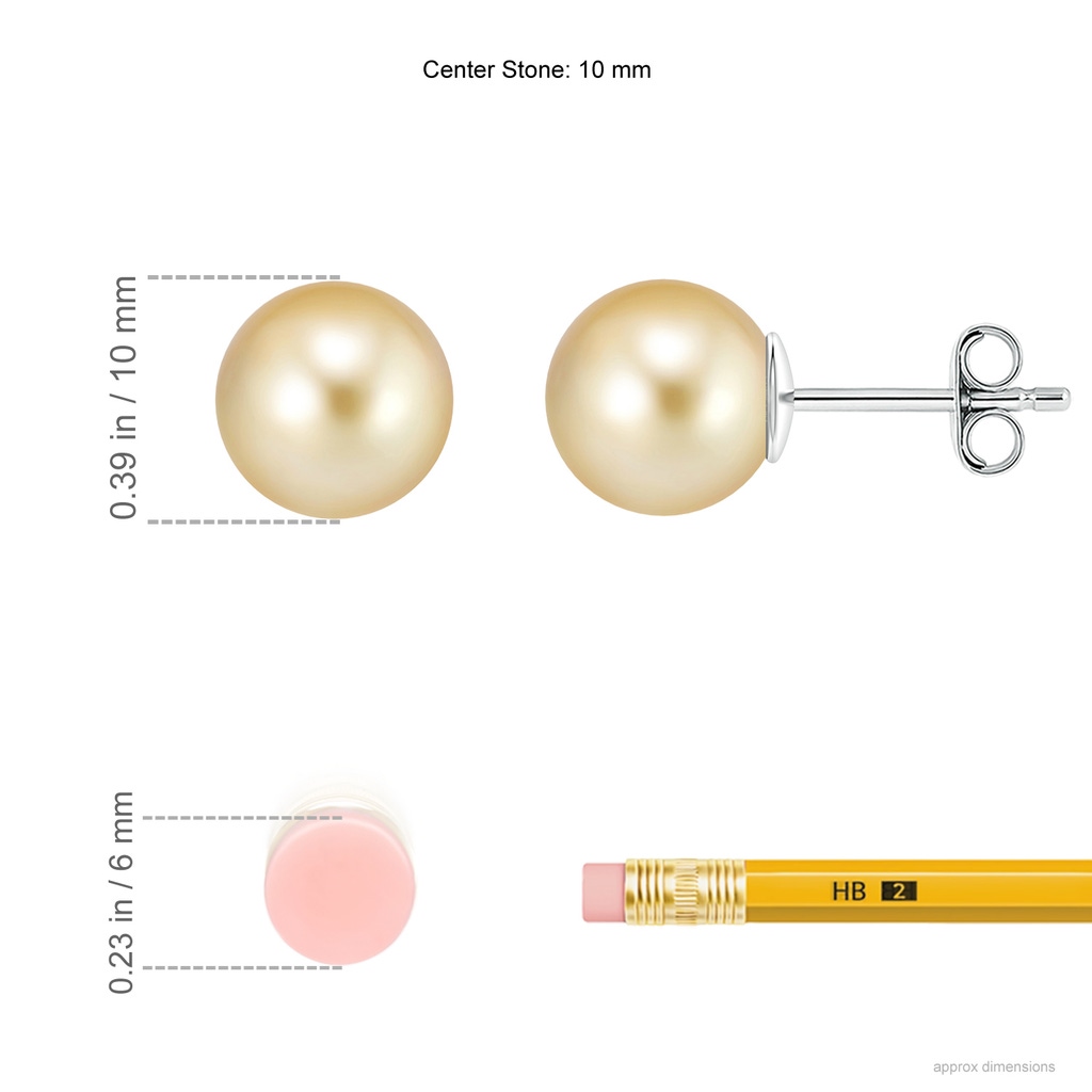 10mm AAAA Classic Golden South Sea Pearl Solitaire Studs in S999 Silver Ruler