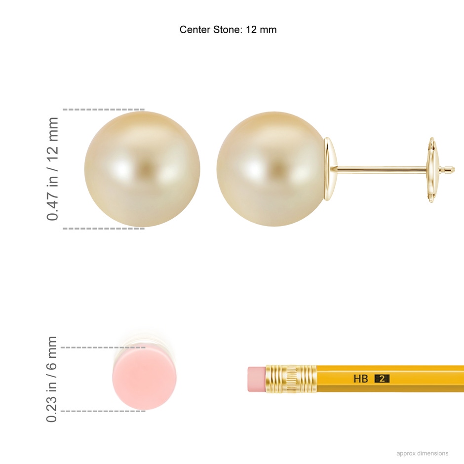 12mm AAA Classic Golden South Sea Pearl Solitaire Studs in Yellow Gold ruler