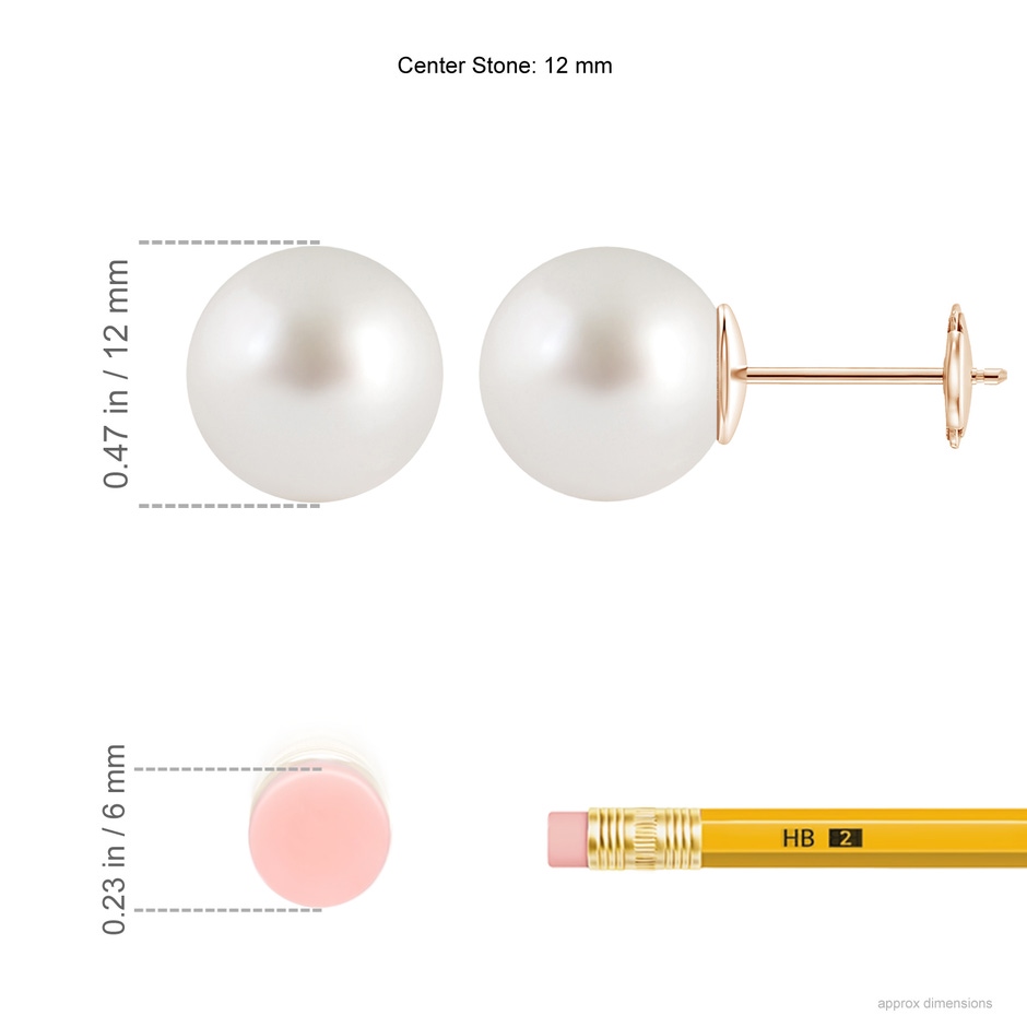 12mm AAAA Classic South Sea Pearl Solitaire Studs in Rose Gold ruler