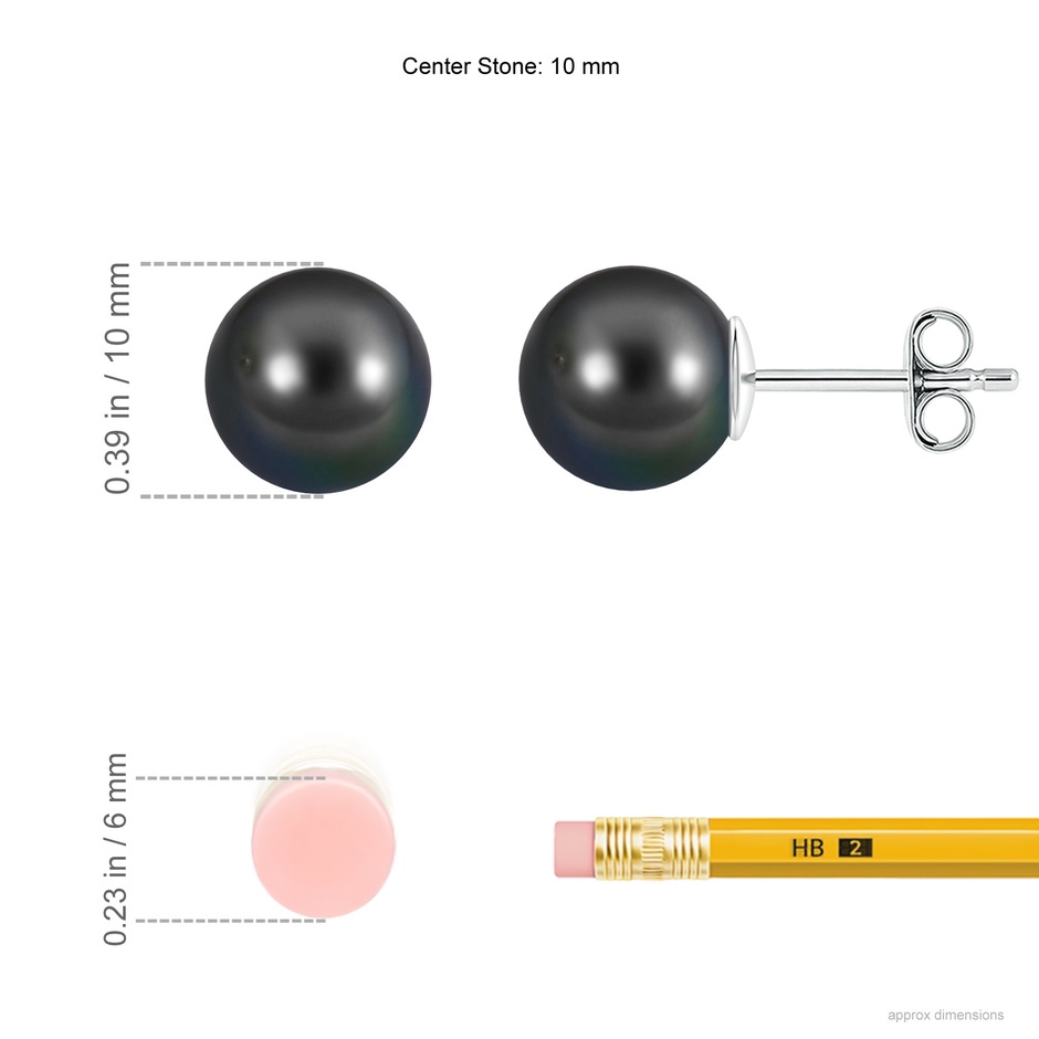 10mm AA Classic Tahitian Pearl Solitaire Studs in S999 Silver ruler