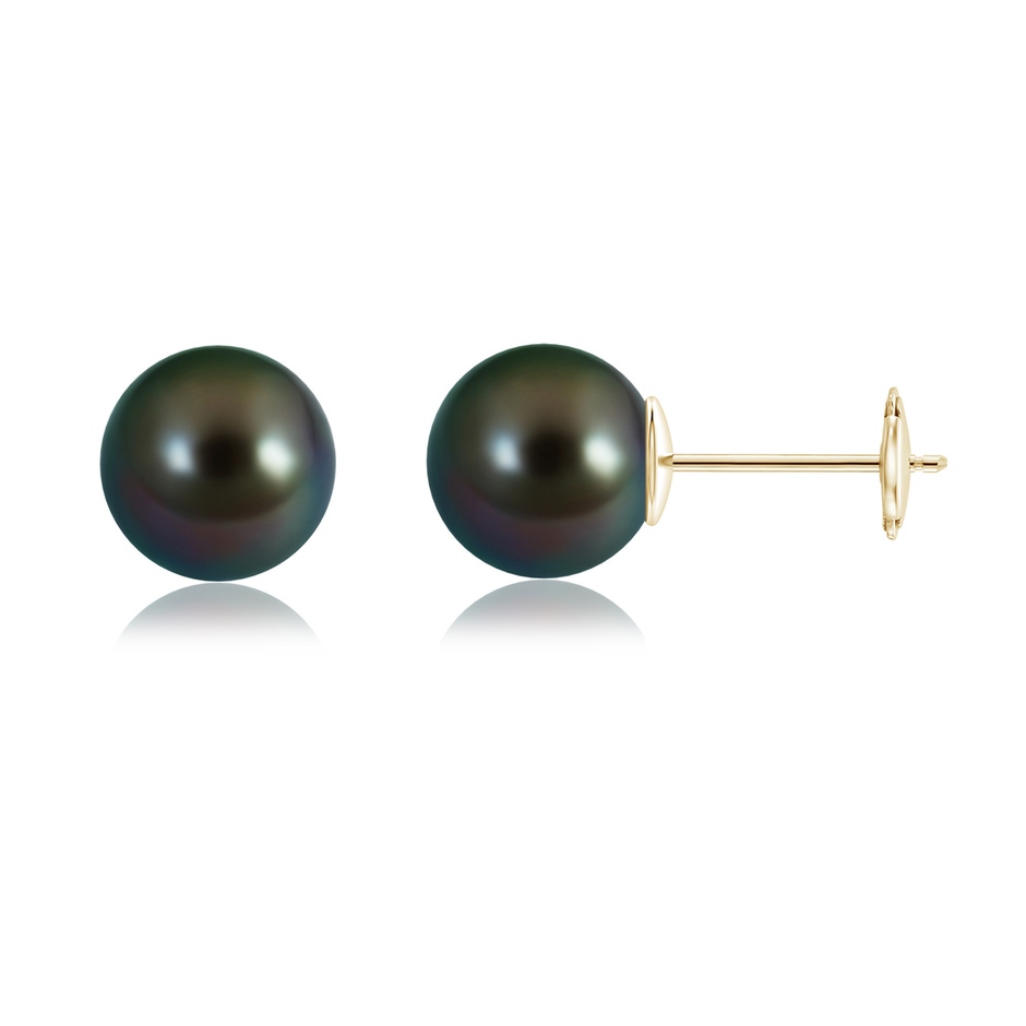 10mm AAAA Classic Tahitian Pearl Solitaire Studs in Yellow Gold 