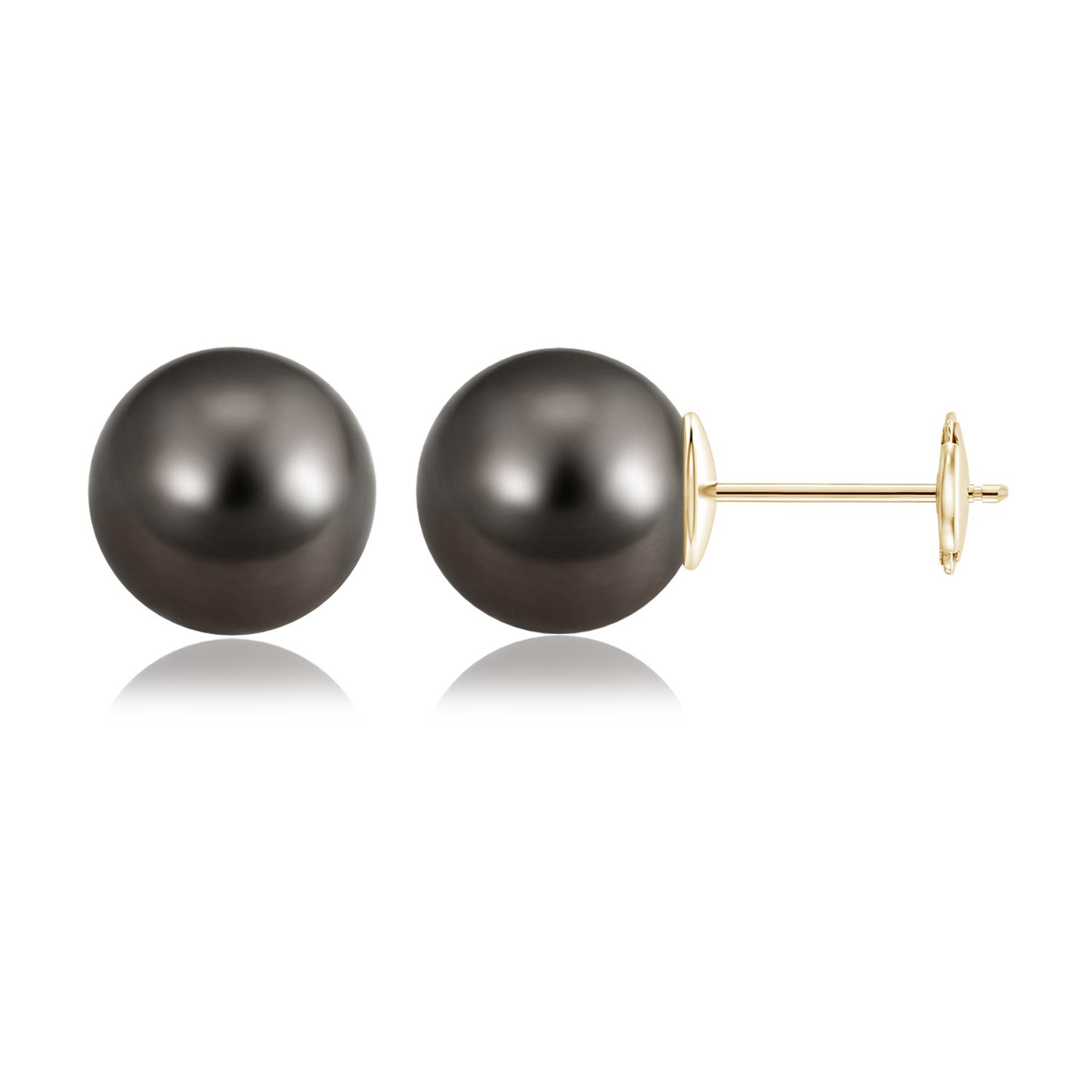 12mm AAA Classic Tahitian Pearl Solitaire Studs in Yellow Gold