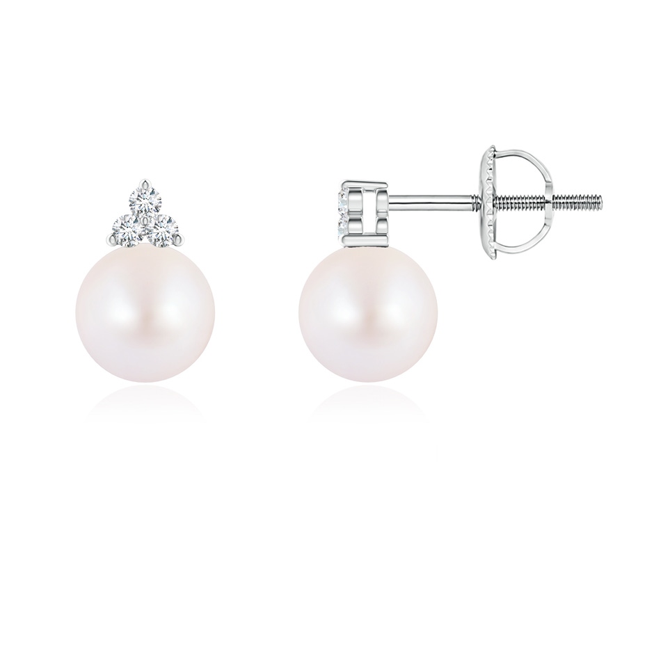 6mm AA Japanese Akoya Pearl Stud Earrings with Trio Diamonds in 9K White Gold 