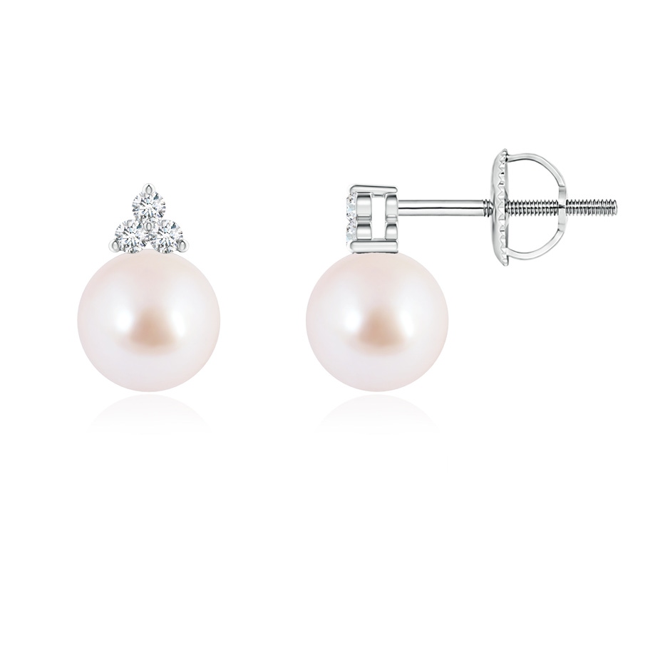 6mm AAA Japanese Akoya Pearl Stud Earrings with Trio Diamonds in White Gold 