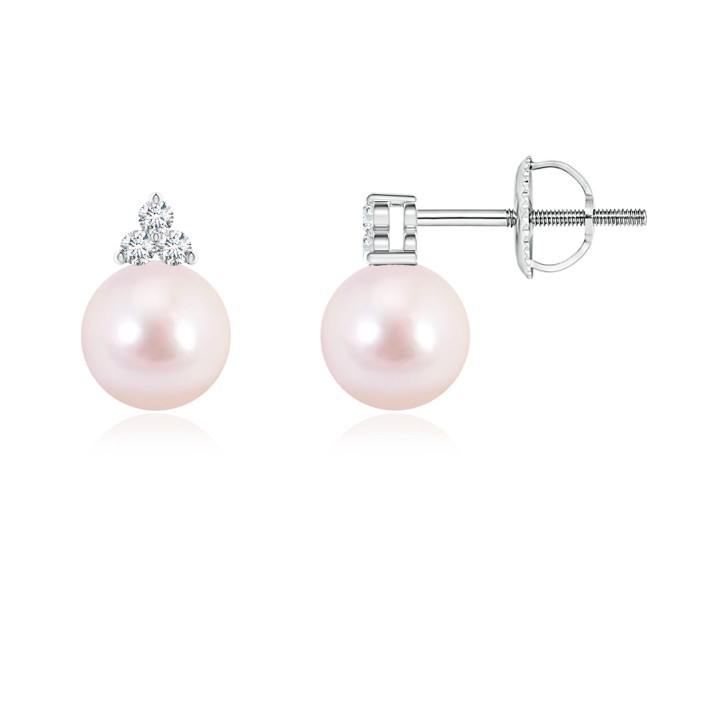 6mm AAAA Japanese Akoya Pearl Stud Earrings with Trio Diamonds in White Gold