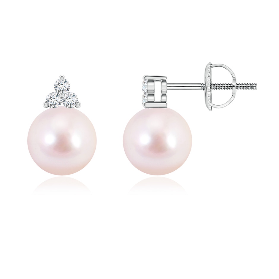 7mm AAAA Japanese Akoya Pearl Stud Earrings with Trio Diamonds in White Gold 