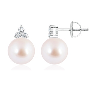 8mm AAA Japanese Akoya Pearl Stud Earrings with Trio Diamonds in White Gold