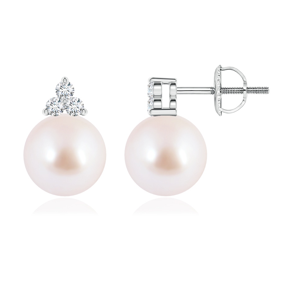 8mm AAA Japanese Akoya Pearl Stud Earrings with Trio Diamonds in White Gold 