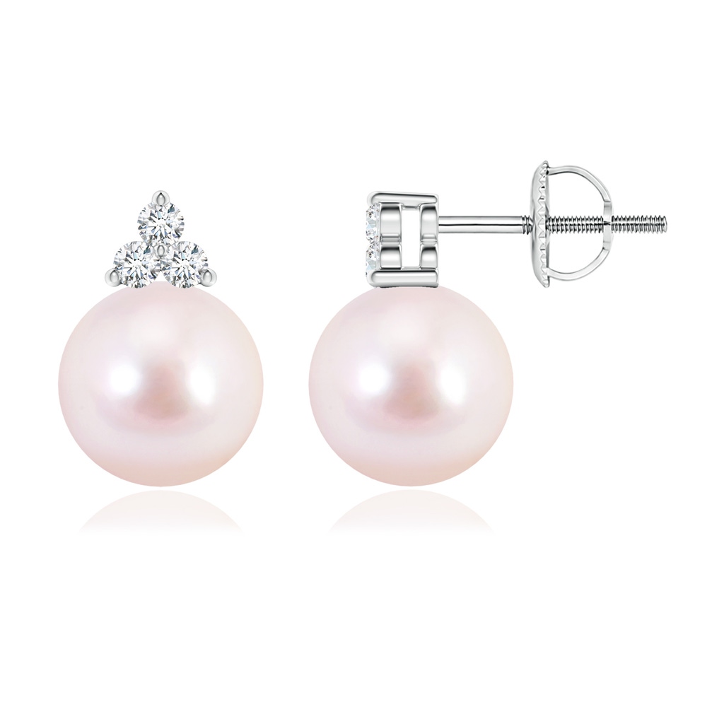 8mm AAAA Japanese Akoya Pearl Stud Earrings with Trio Diamonds in White Gold 