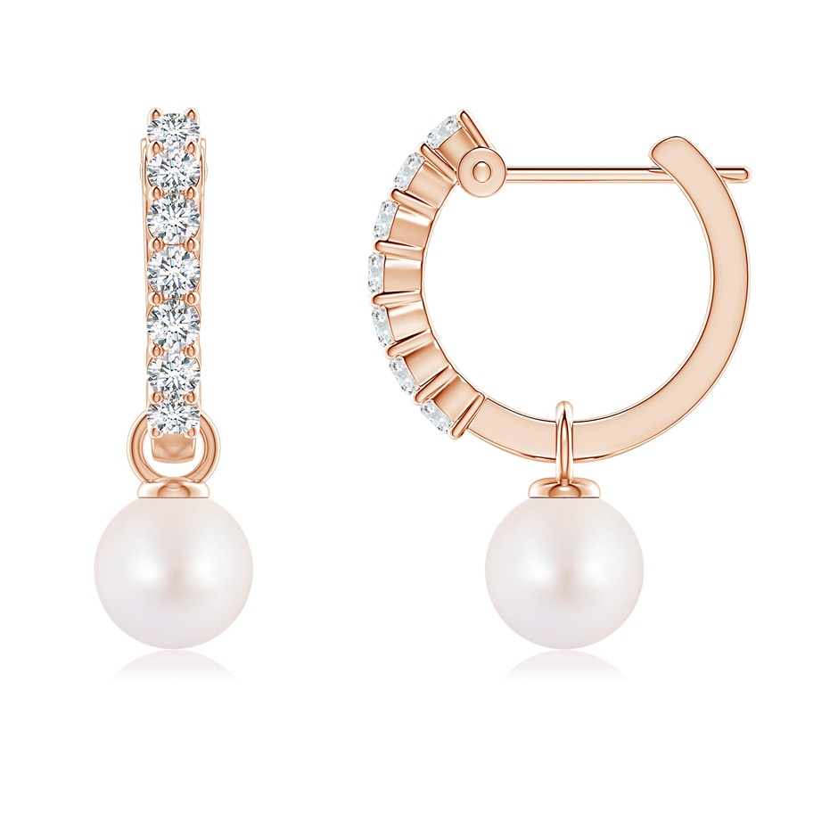 6mm AA Japanese Akoya Pearl Hinged Clip Earrings with Diamonds in Rose Gold 