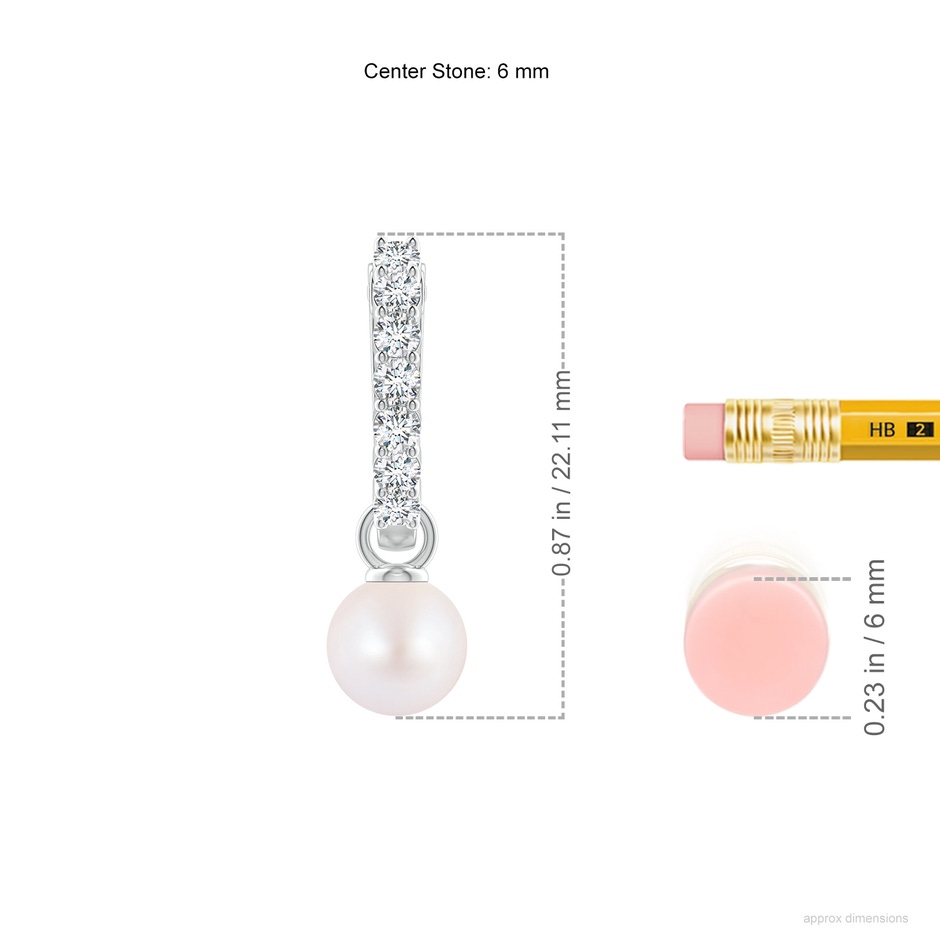 6mm AA Japanese Akoya Pearl Hinged Clip Earrings with Diamonds in White Gold ruler