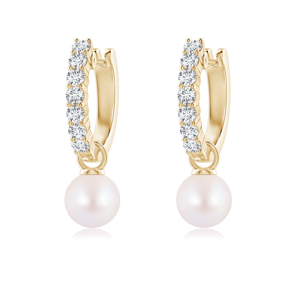 6mm AA Japanese Akoya Pearl Hinged Clip Earrings with Diamonds in Yellow Gold side-1