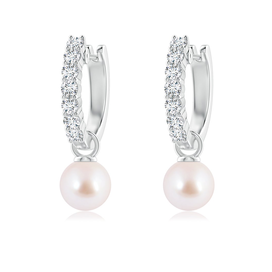 6mm AAA Japanese Akoya Pearl Hinged Clip Earrings with Diamonds in White Gold - side 2