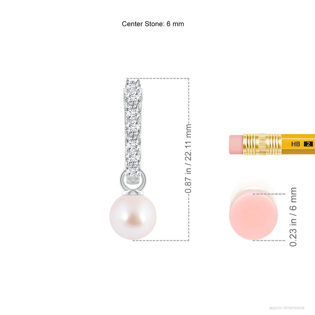 6mm AAA Japanese Akoya Pearl Hinged Clip Earrings with Diamonds in White Gold - ruler
