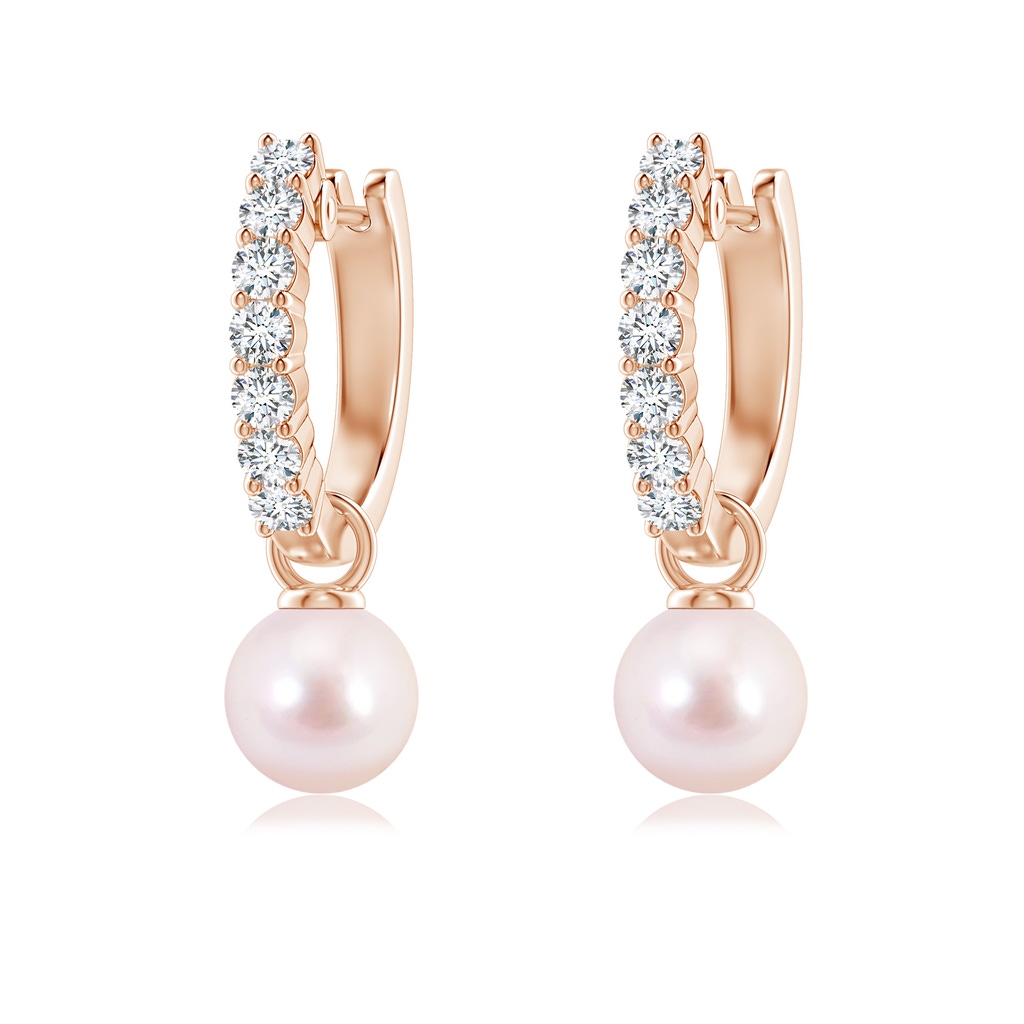 6mm AAAA Japanese Akoya Pearl Hinged Clip Earrings with Diamonds in Rose Gold - side_1