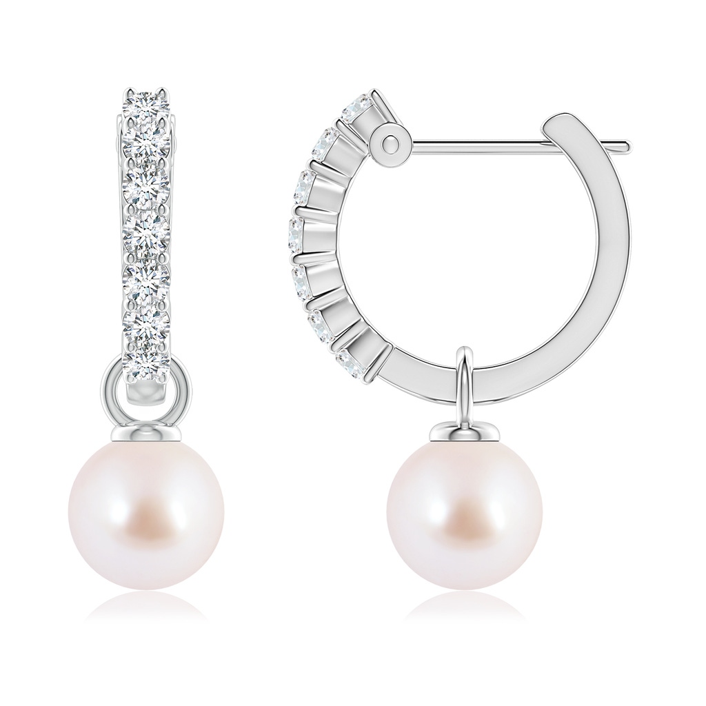 7mm AAA Japanese Akoya Pearl Hinged Clip Earrings with Diamonds in White Gold