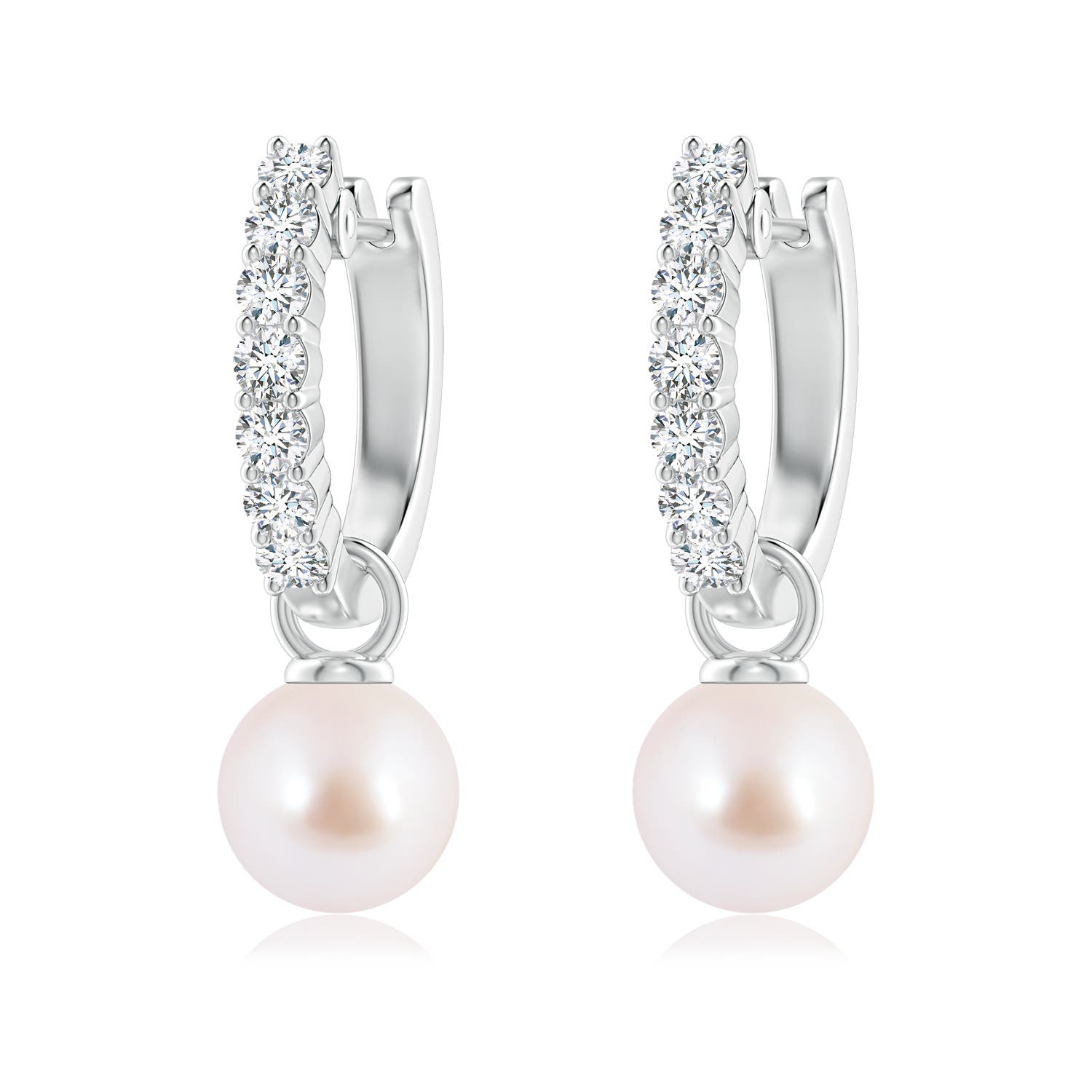 7mm AAA Japanese Akoya Pearl Hinged Clip Earrings with Diamonds in White Gold