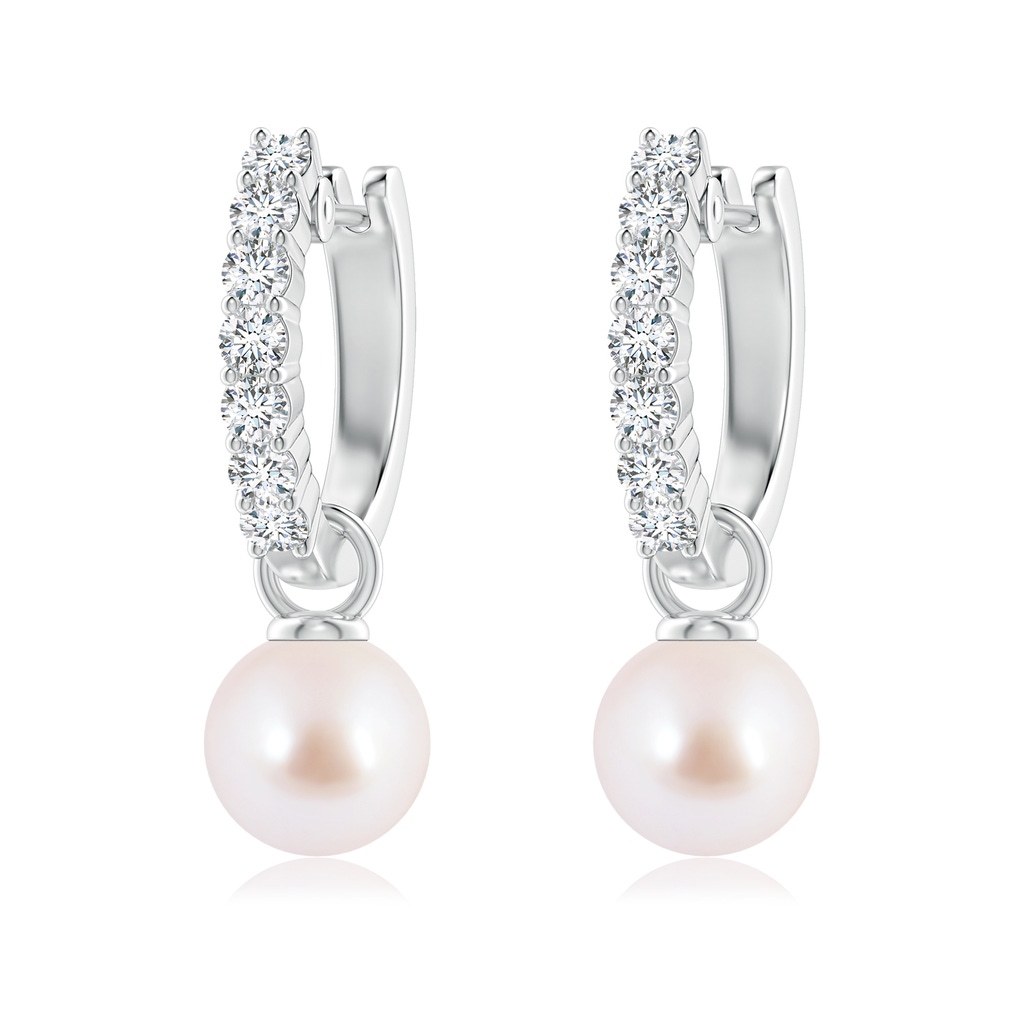 7mm AAA Japanese Akoya Pearl Hinged Clip Earrings with Diamonds in White Gold - side_1