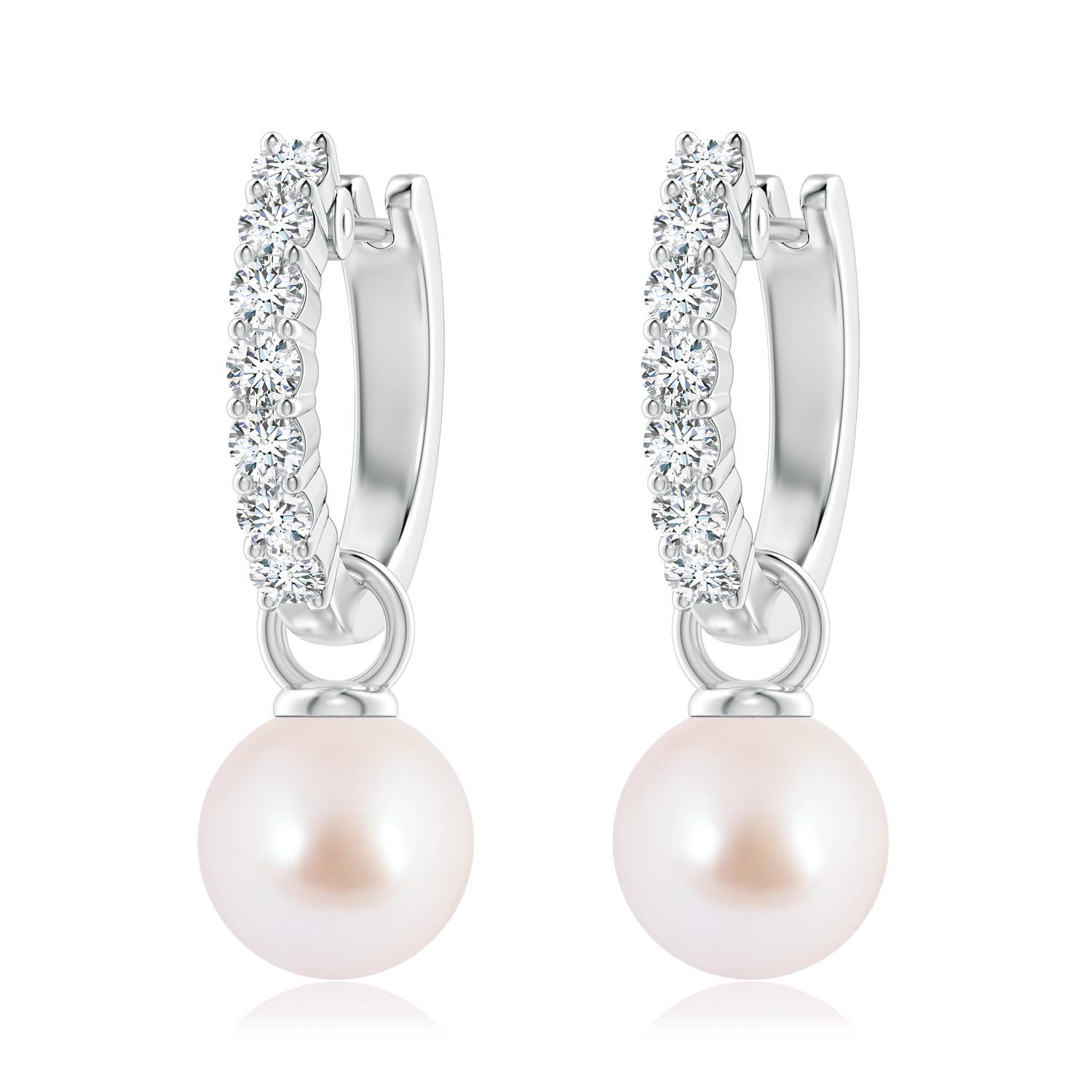 8mm AAA Japanese Akoya Pearl Hinged Clip Earrings with Diamonds in White Gold - side 2