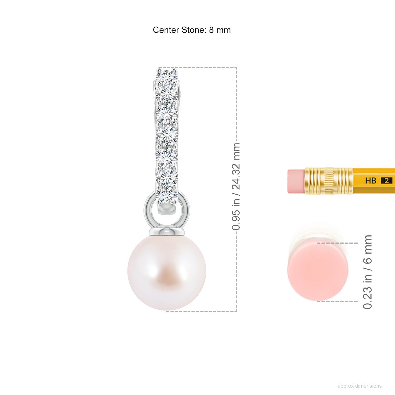 8mm AAA Japanese Akoya Pearl Hinged Clip Earrings with Diamonds in White Gold - ruler