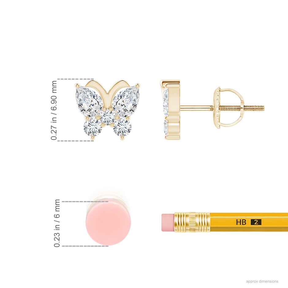 4x3mm GVS2 Diamond Butterfly Stud Earrings in 18K Yellow Gold ruler