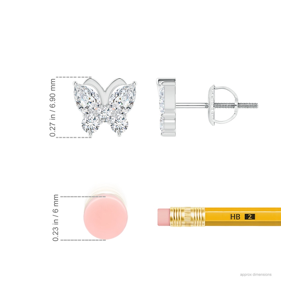 4x3mm GVS2 Diamond Butterfly Stud Earrings in 9K White Gold ruler