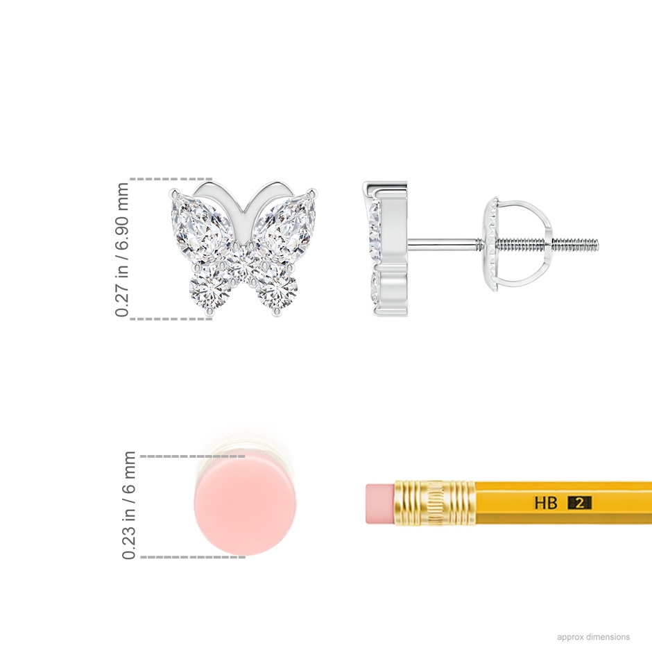 4x3mm HSI2 Diamond Butterfly Stud Earrings in White Gold ruler