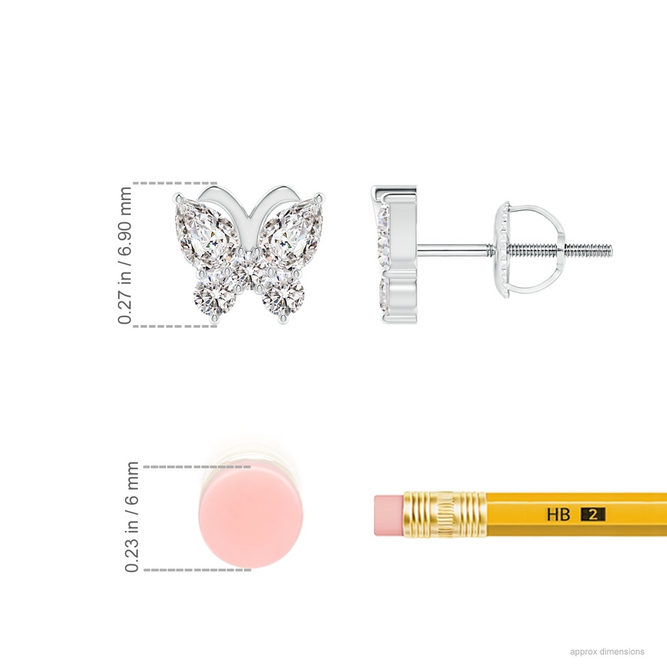 4x3mm IJI1I2 Diamond Butterfly Stud Earrings in 18K White Gold ruler