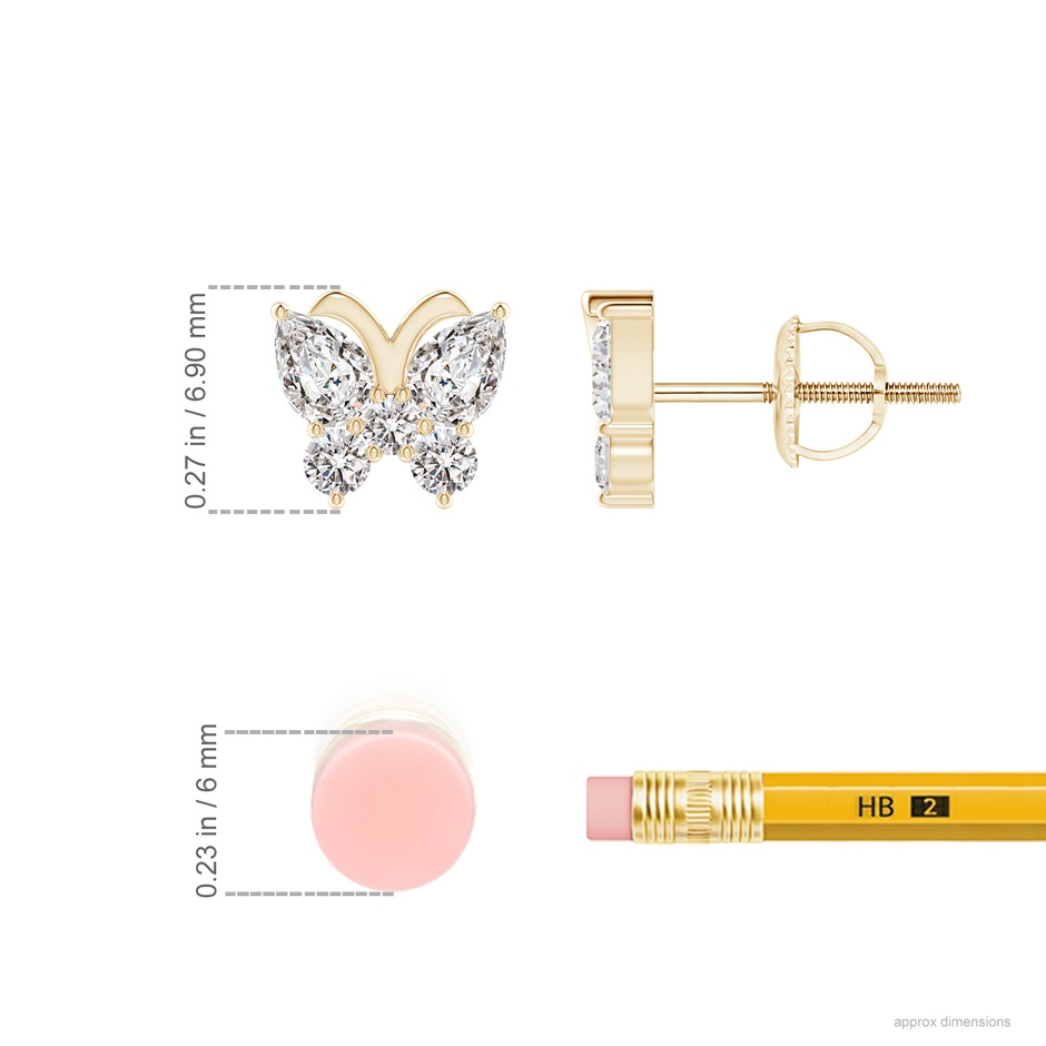4x3mm IJI1I2 Diamond Butterfly Stud Earrings in 18K Yellow Gold ruler