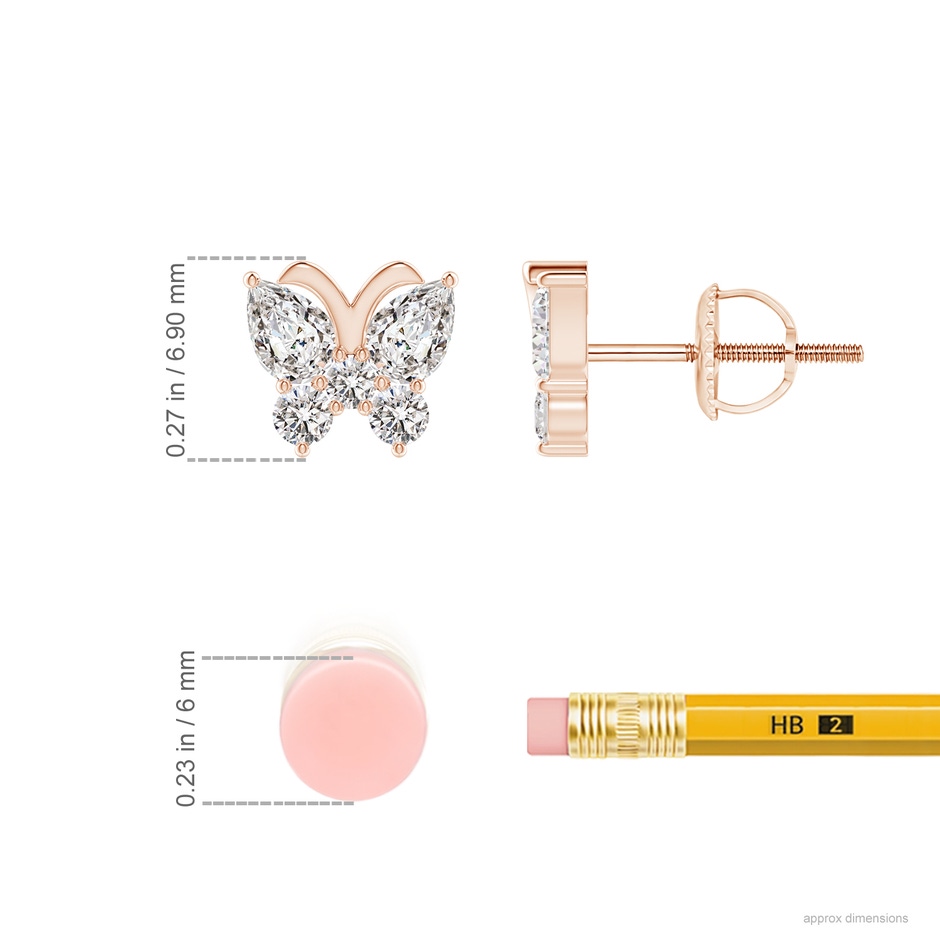 4x3mm IJI1I2 Diamond Butterfly Stud Earrings in Rose Gold ruler