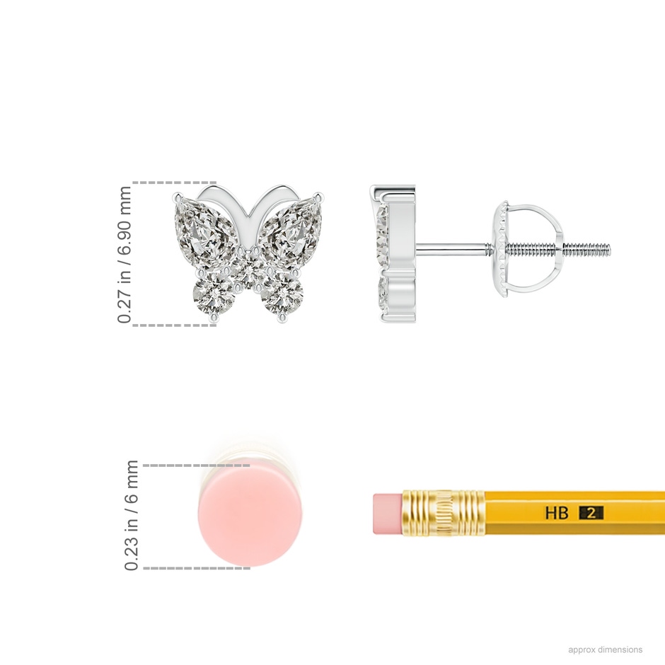 4x3mm KI3 Diamond Butterfly Stud Earrings in White Gold ruler
