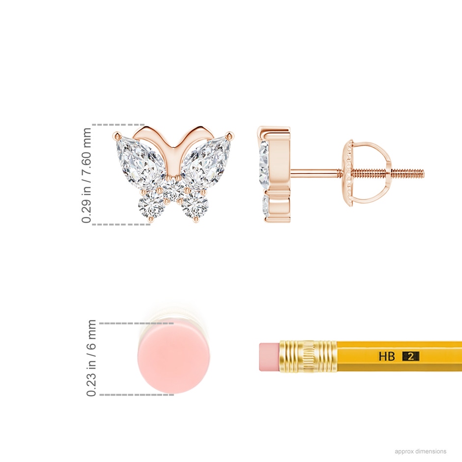 5x3mm HSI2 Diamond Butterfly Stud Earrings in Rose Gold ruler