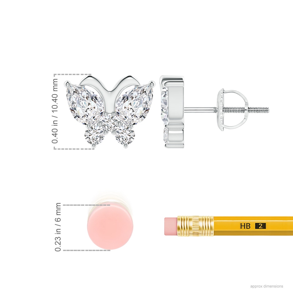 7x5mm HSI2 Diamond Butterfly Stud Earrings in P950 Platinum ruler