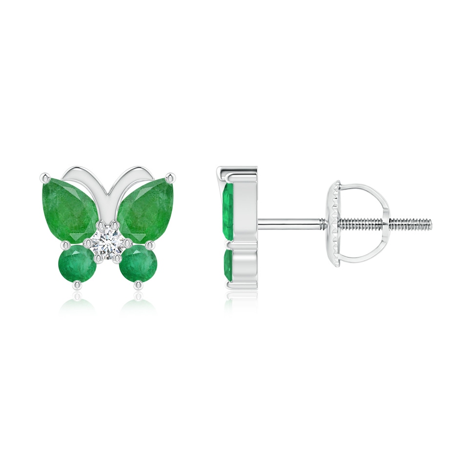 4x3mm A Emerald Butterfly Stud Earrings with Diamond in P950 Platinum 