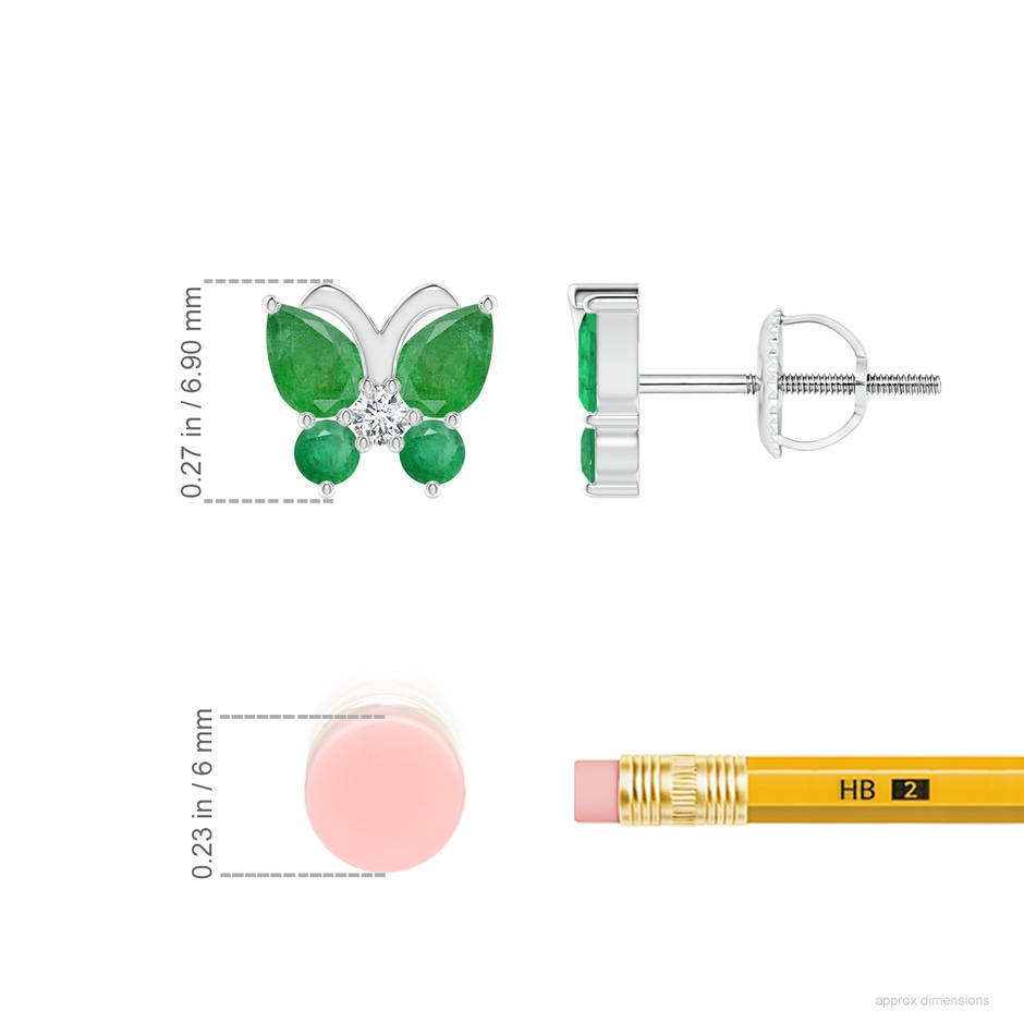 4x3mm A Emerald Butterfly Stud Earrings with Diamond in P950 Platinum ruler