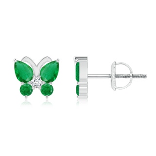 4x3mm AA Emerald Butterfly Stud Earrings with Diamond in P950 Platinum