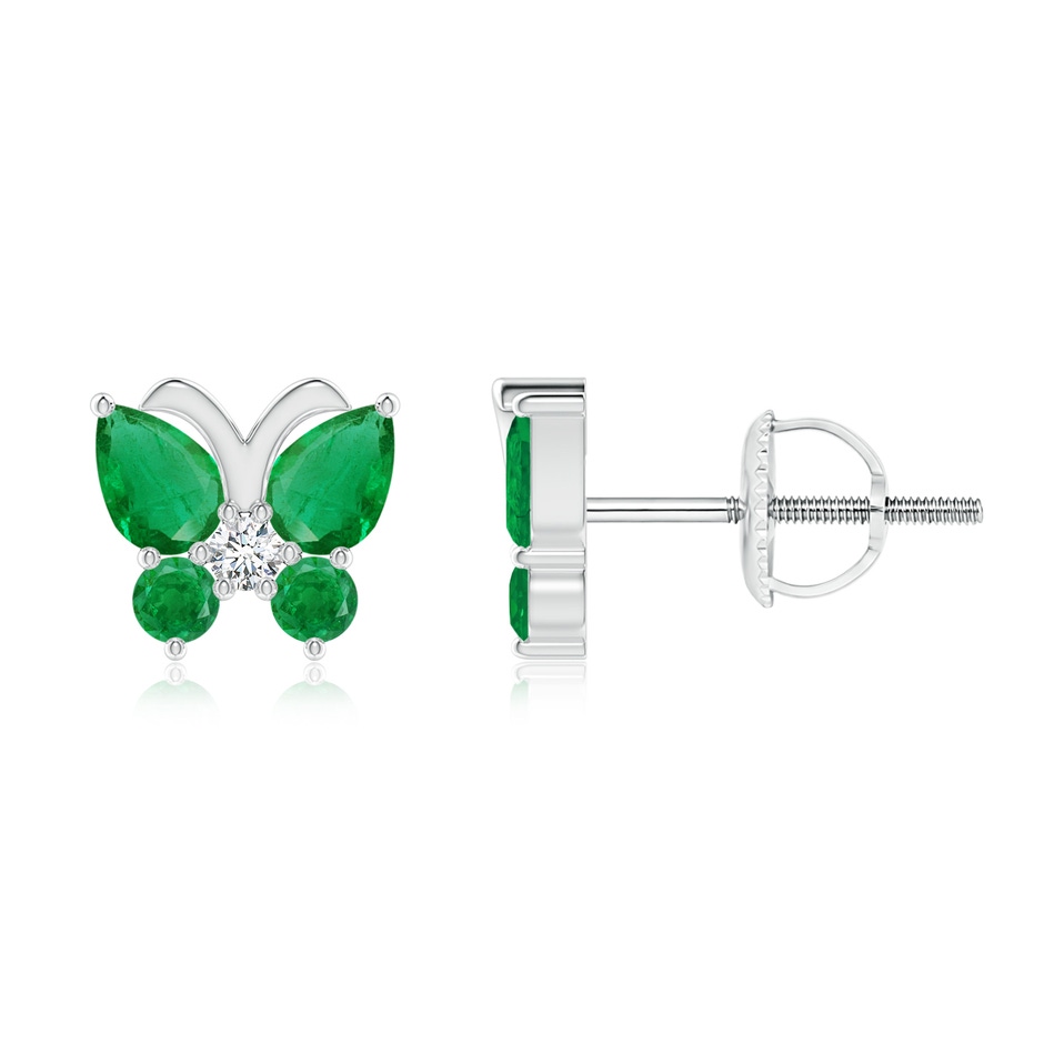 4x3mm AA Emerald Butterfly Stud Earrings with Diamond in P950 Platinum 