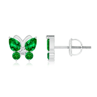4x3mm AAAA Emerald Butterfly Stud Earrings with Diamond in P950 Platinum
