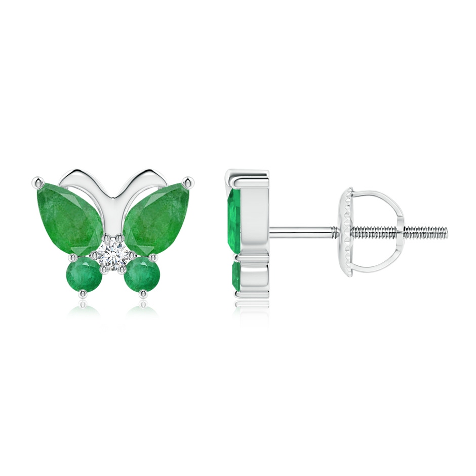 5x3mm A Emerald Butterfly Stud Earrings with Diamond in P950 Platinum 