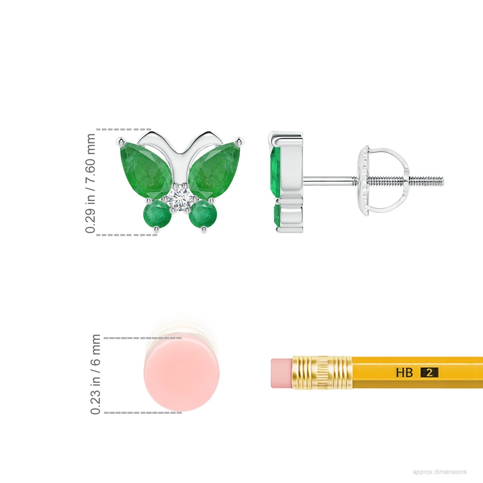5x3mm A Emerald Butterfly Stud Earrings with Diamond in P950 Platinum ruler