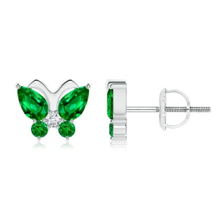 5x3mm AAAA Emerald Butterfly Stud Earrings with Diamond in P950 Platinum