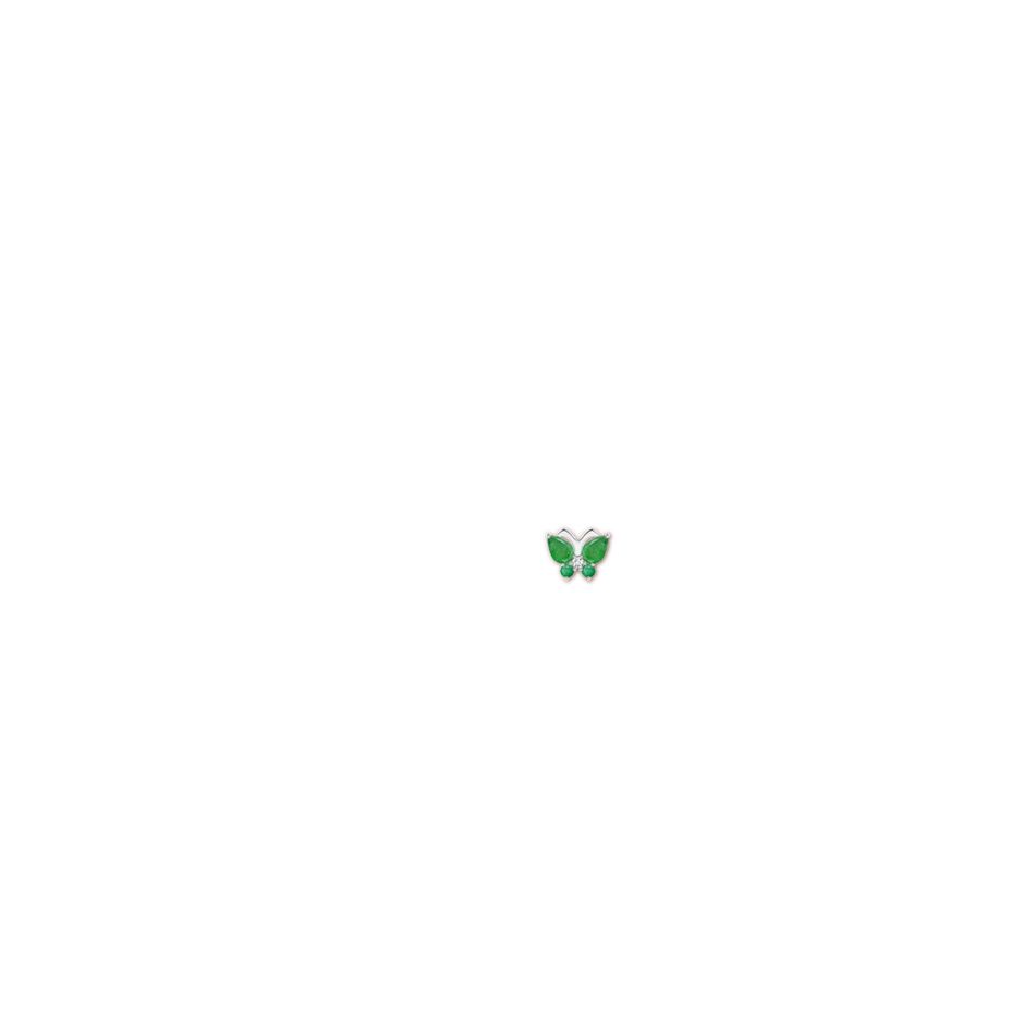 6x4mm A Emerald Butterfly Stud Earrings with Diamond in White Gold ear